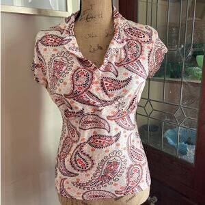 Y2K Vintage New York & Company Top Size S Peach & Cream Paisley Print Babydoll